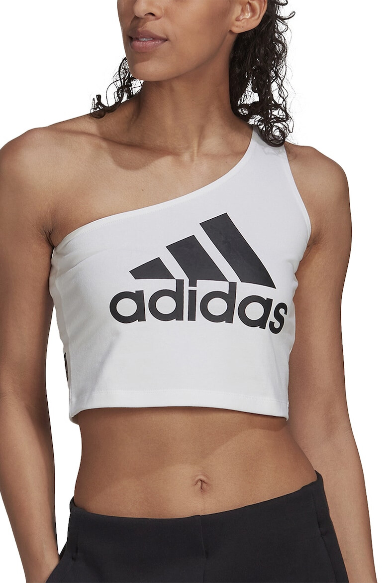 adidas Sportswear Top crop cu decolteu pe un umar si imprimeu logo - Pled.ro