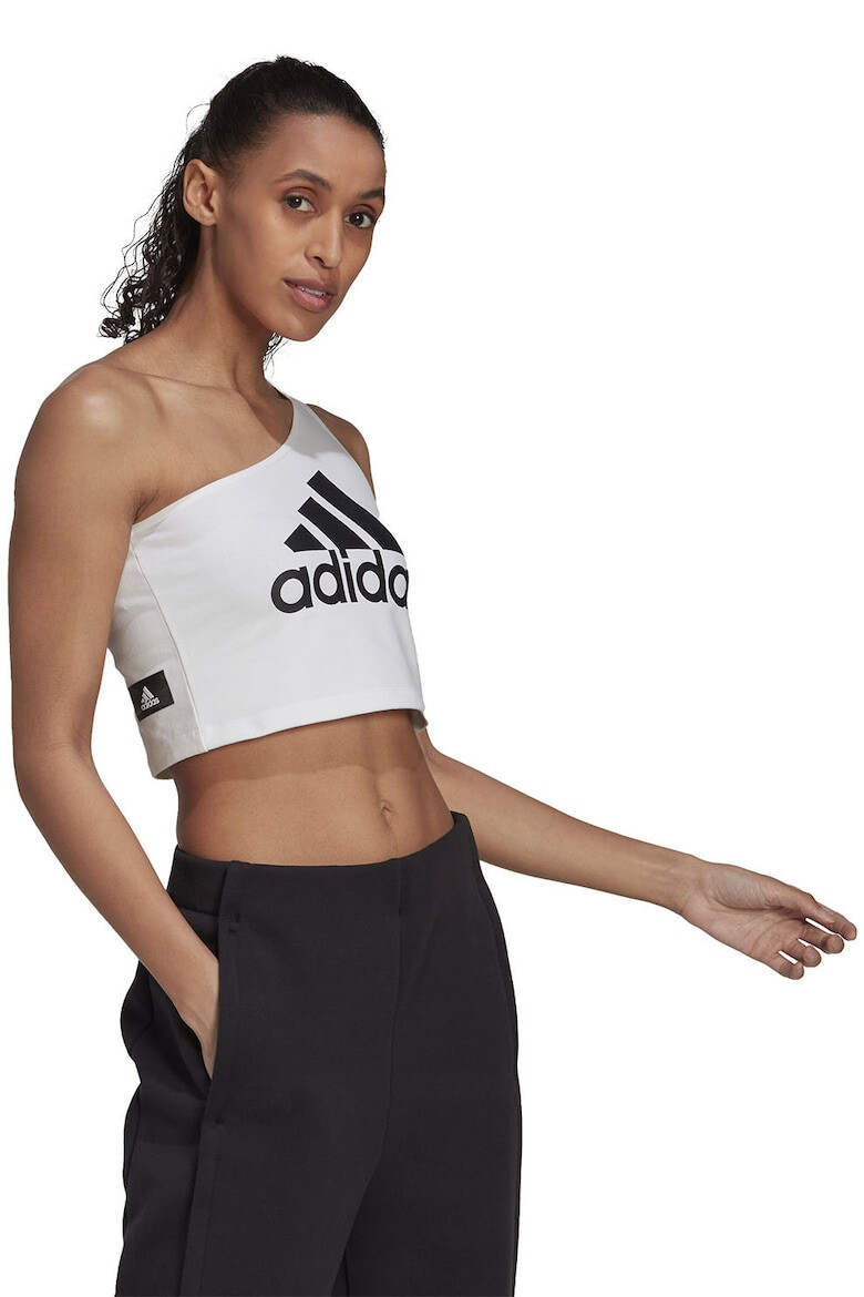 adidas Sportswear Top crop cu decolteu pe un umar si imprimeu logo - Pled.ro