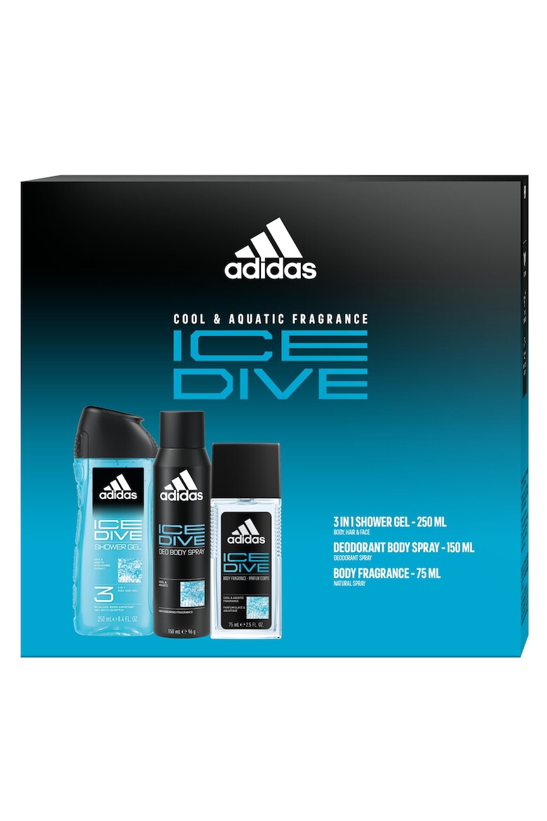 adidas Set Cadou Barbati Ice Dive: Deodorant Natural Spray 75 ml+ Deodorant Body Spray 150 ml + Gel De Dus 250 ml - Pled.ro