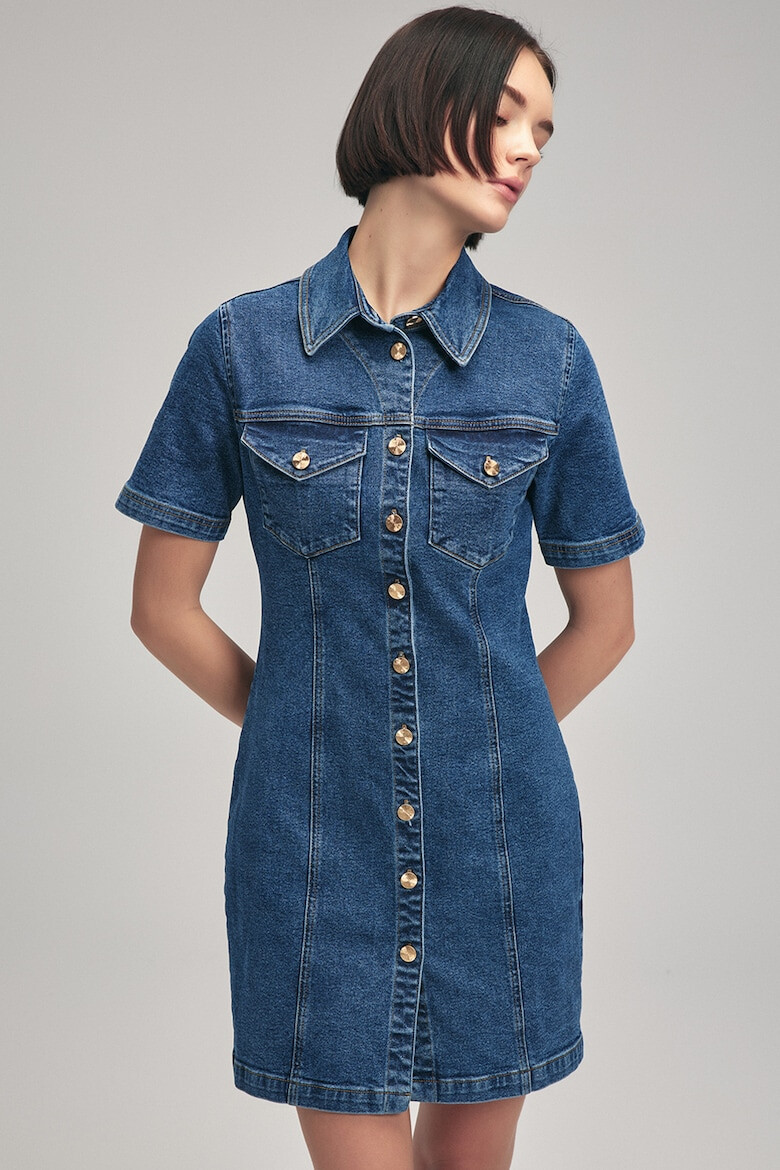 adL Rochie-camasa din denim cu croiala dreapta - Pled.ro