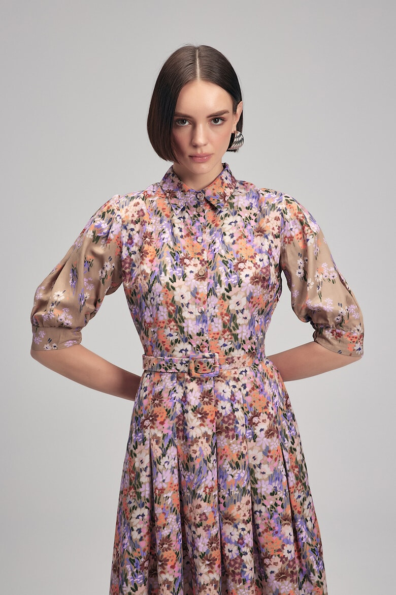 adL Rochie midi din amestec de in cu model floral - Pled.ro