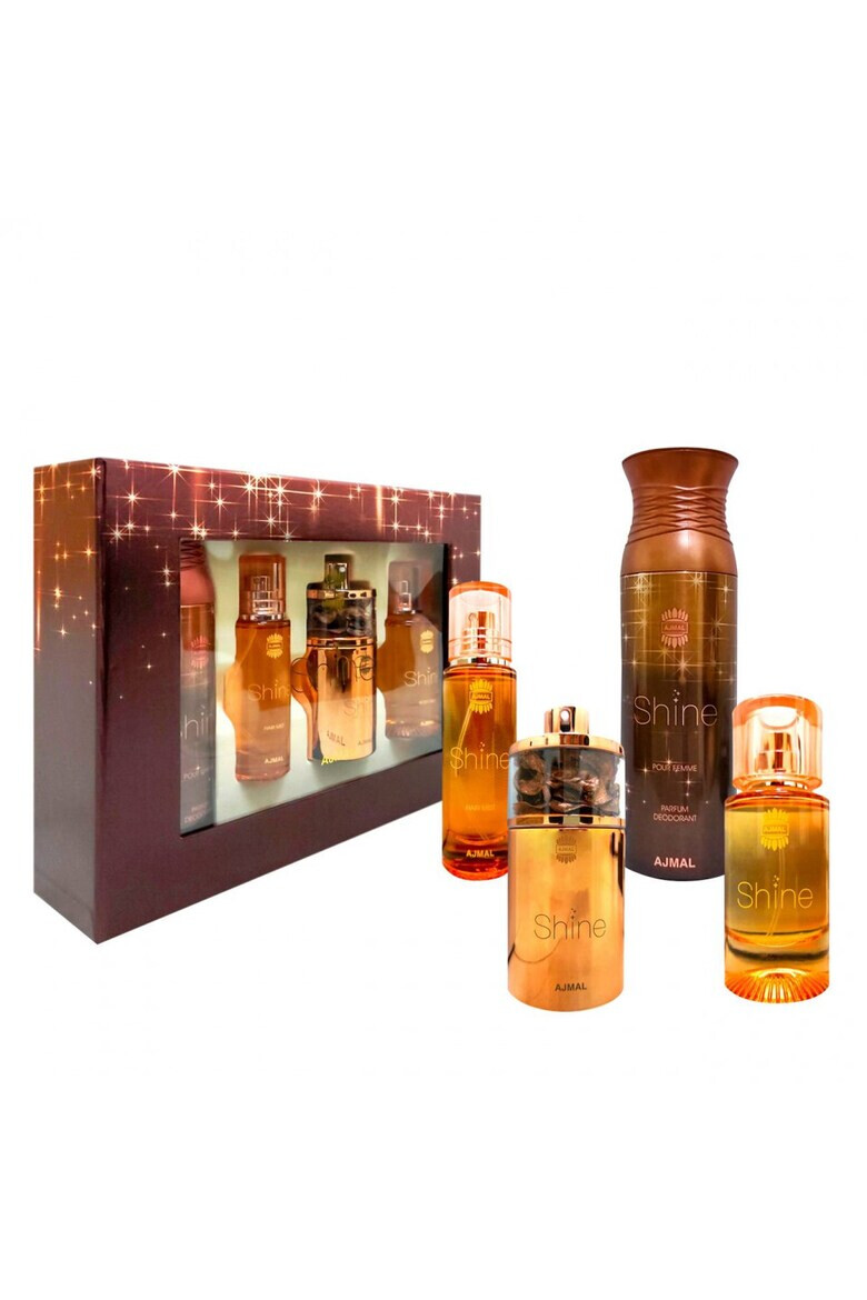 Ajmal Set Cadou Shine Femei : 75 ml Apa de de Parfum + 100 ml Lotiune de corp + Hair Mist 30 ml + Deodorant 200 ml - Pled.ro