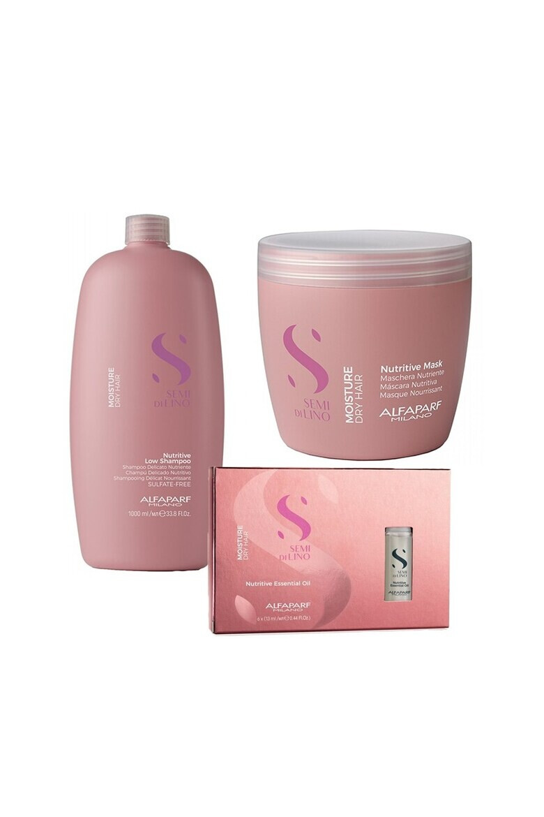 Alfaparf Milano Set Alfaparf Semi Di Lino Moisture Nutritive: 1000 ml Sampon + 500 ml Masca + 6 fiole x 13 ml Ulei - Pled.ro