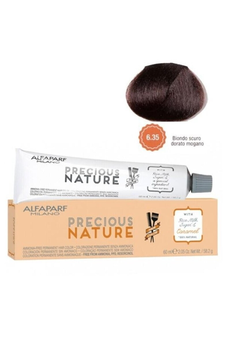 Alfaparf Milano Vopsea Permanenta fara amoniac Precious Nature 5.53 Castano Chiaro Mogano Dorato Femei 60 ml - Pled.ro