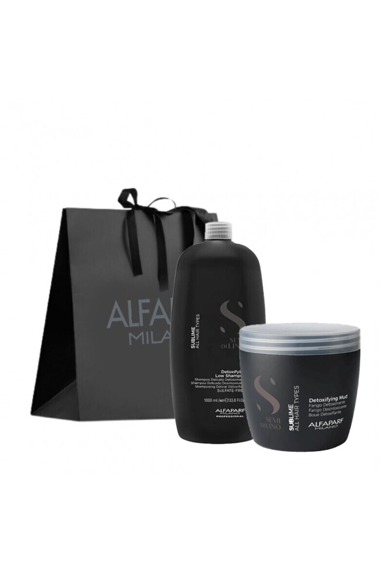 Alfaparf Pachet detoxifiant pentru toate tipurile de par Milano Semi Di Lino Sublime Detoxifying Mud Sampon 1000 ml + Masca 500 ml - Pled.ro