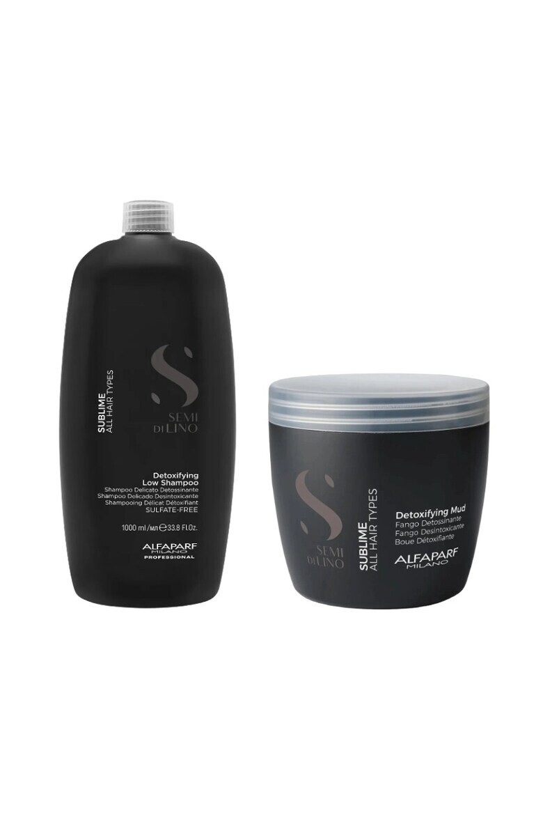 Alfaparf Pachet detoxifiant pentru toate tipurile de par Milano Semi Di Lino Sublime Detoxifying Mud Sampon 1000 ml + Masca 500 ml - Pled.ro