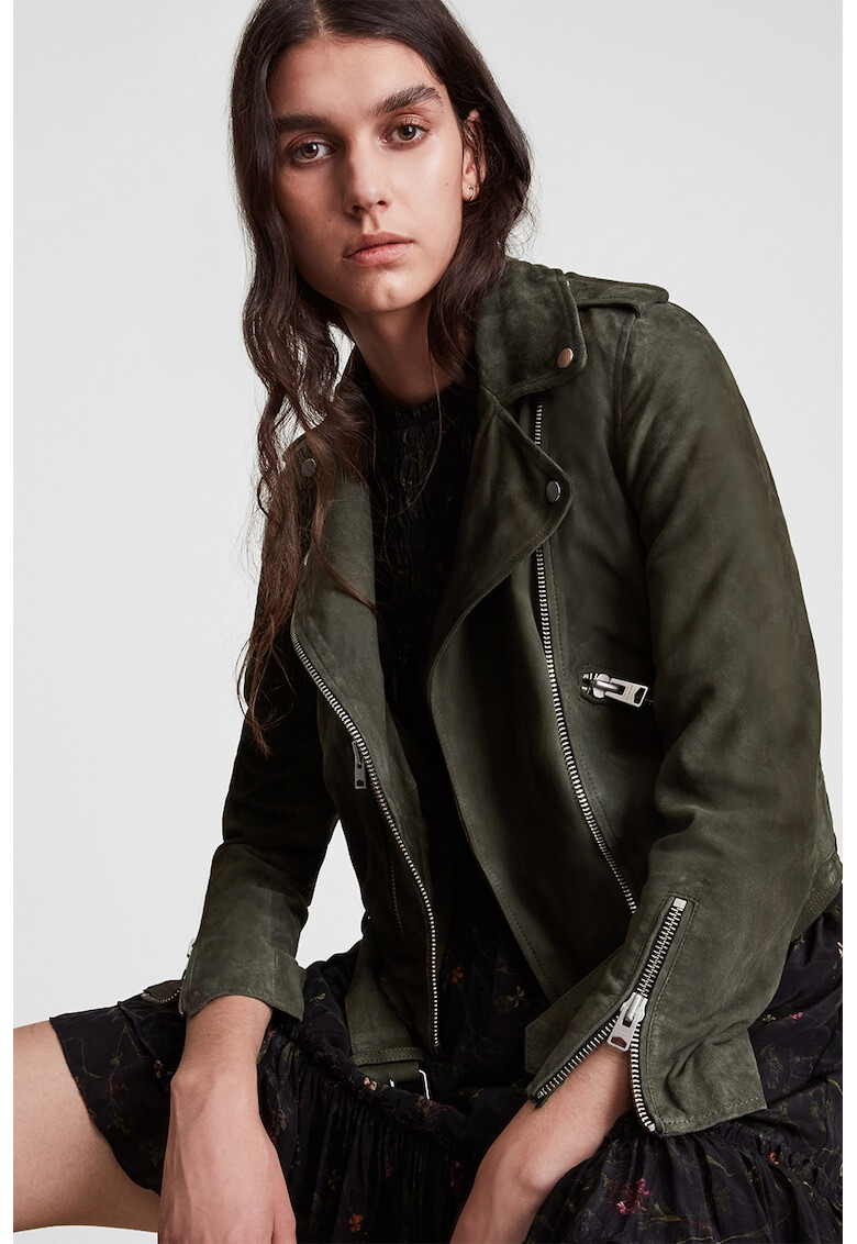 AllSaints Jachet biker de piele cu o curea decorativa - Pled.ro