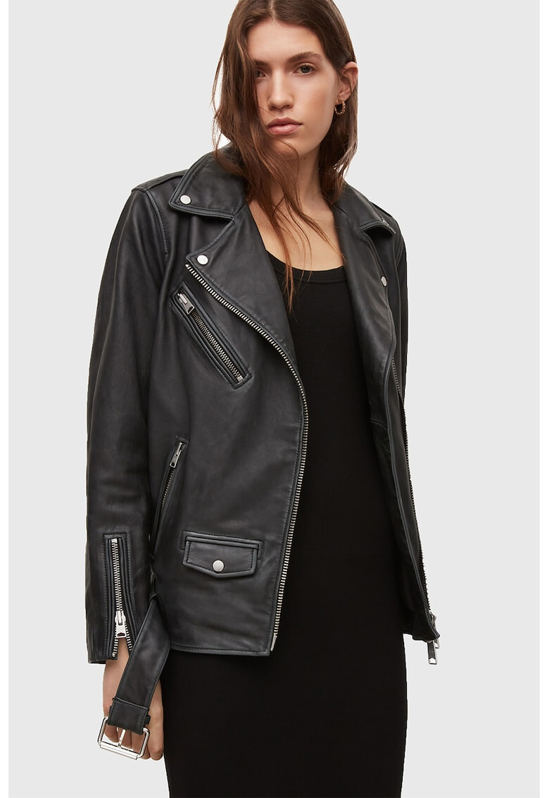 AllSaints Jacheta biker din piele cu buzunare cu fermoar - Pled.ro