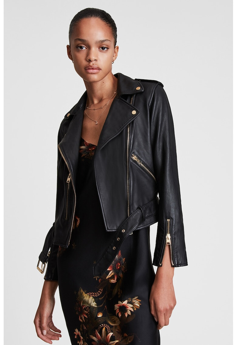 AllSaints Jacheta biker din piele cu buzunare cu fermoar - Pled.ro