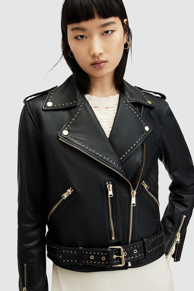 AllSaints Jacheta biker din piele cu tinte Balfern - Pled.ro