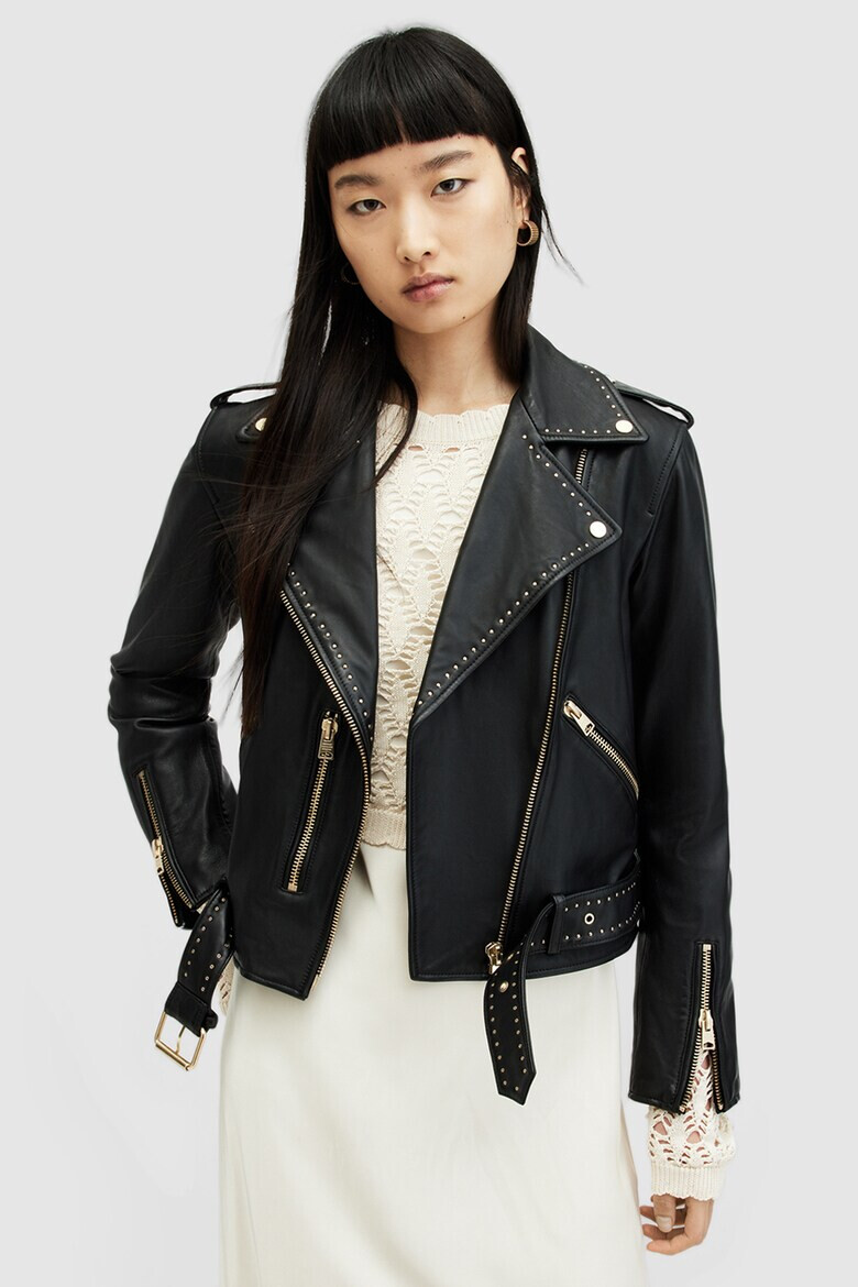 AllSaints Jacheta biker din piele cu tinte Balfern - Pled.ro