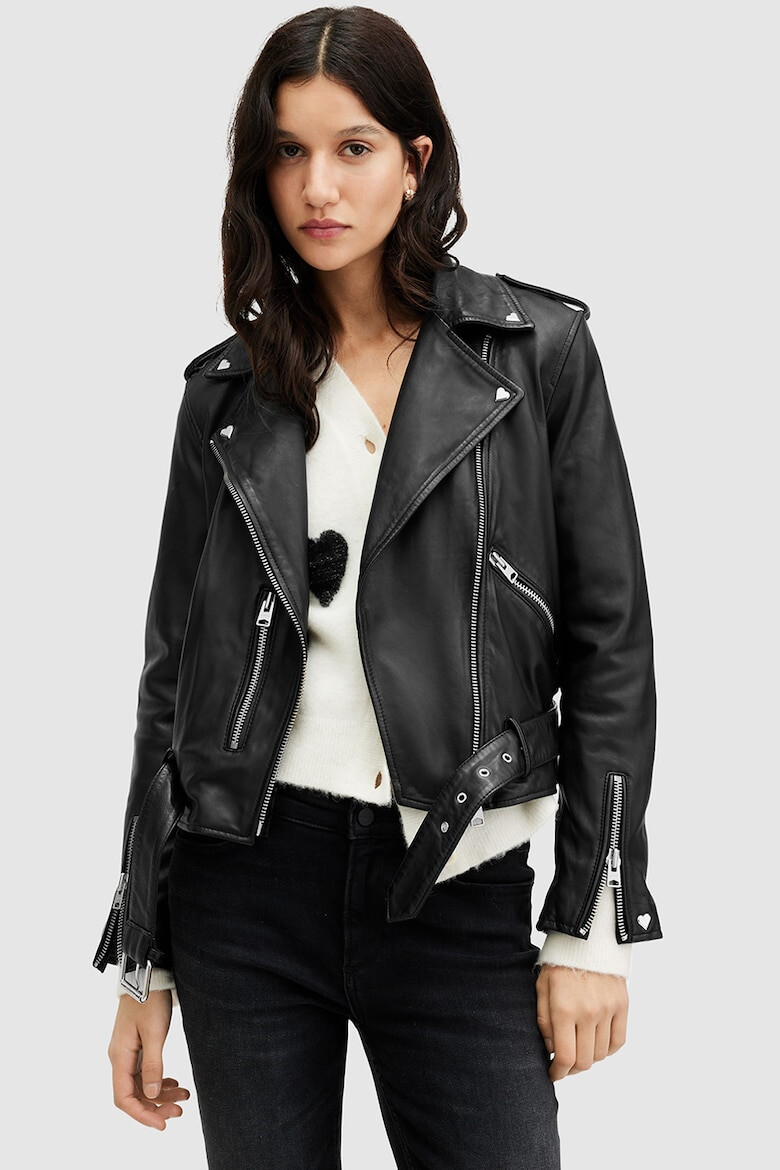 AllSaints Jacheta biker din piele cu tinte Balfern Heart - Pled.ro