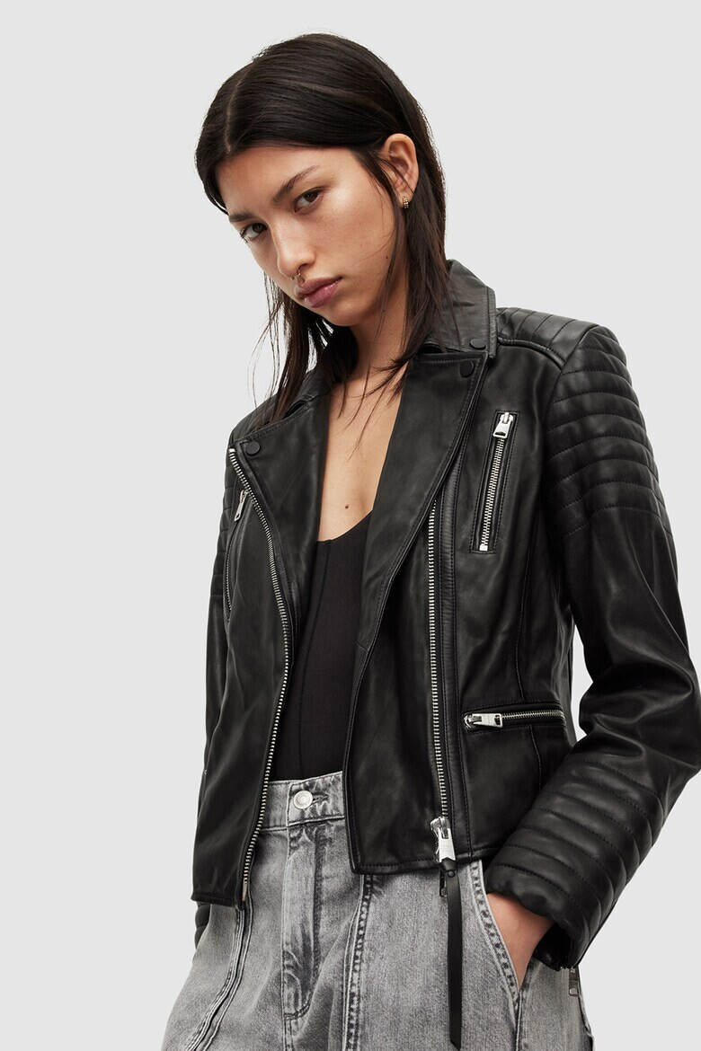 AllSaints Jacheta biker slim fit de piele Leoni - Pled.ro