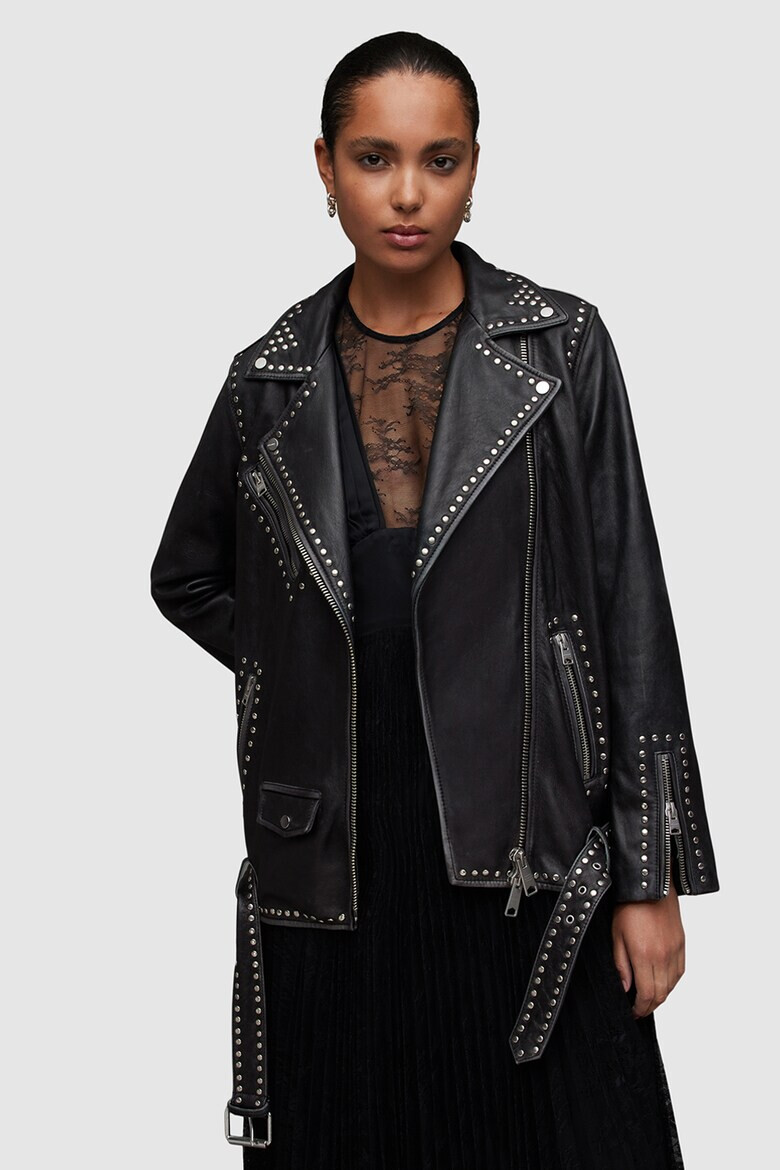 AllSaints Jacheta biker supradimensionata de piele Billie - Pled.ro