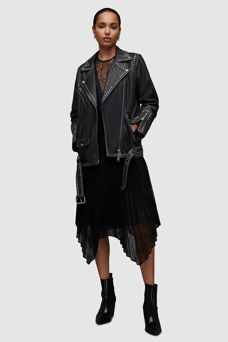 AllSaints Jacheta biker supradimensionata de piele Billie - Pled.ro