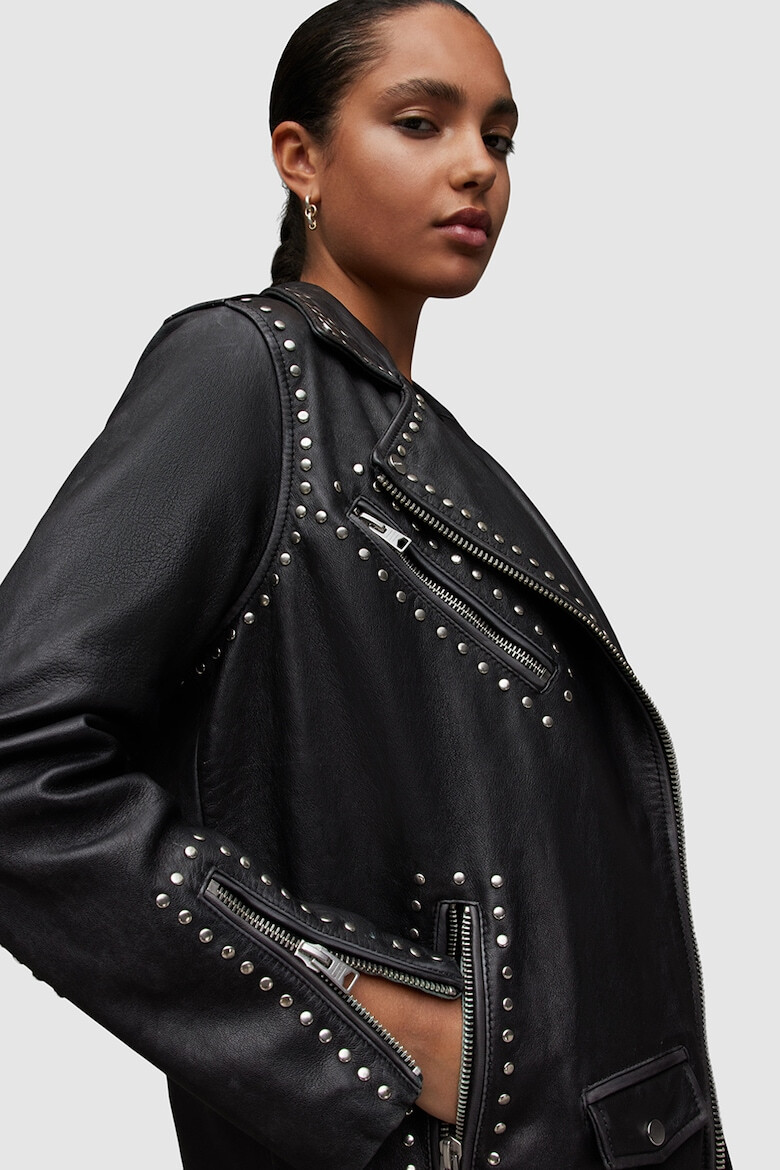 AllSaints Jacheta biker supradimensionata de piele Billie - Pled.ro