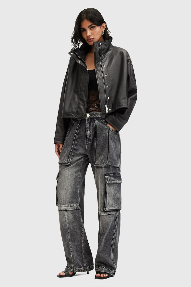 AllSaints Jacheta de piele cu guler inalt Ryder - Pled.ro