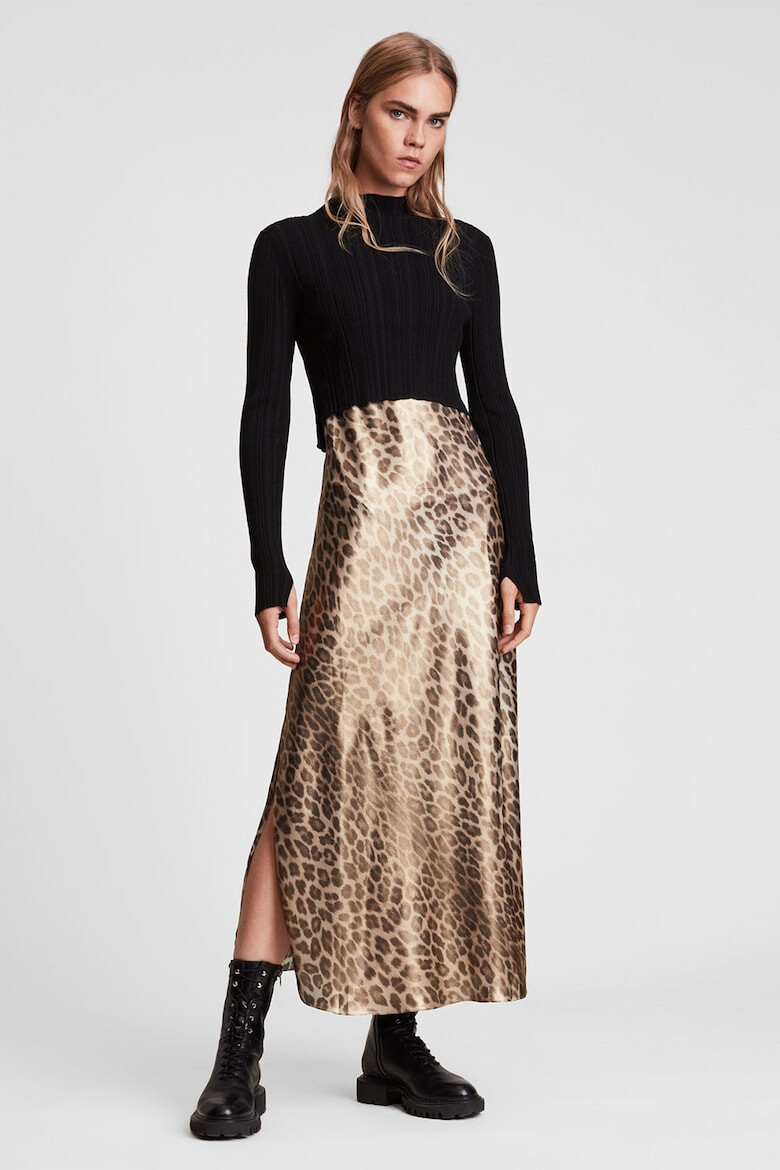 AllSaints Rochie 2in 1 cu animal print si slituri laterale Karla - Pled.ro