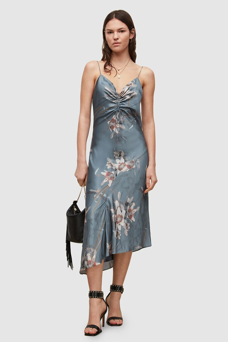 AllSaints Rochie asimetrica din amestec de matase cu model floral - Pled.ro