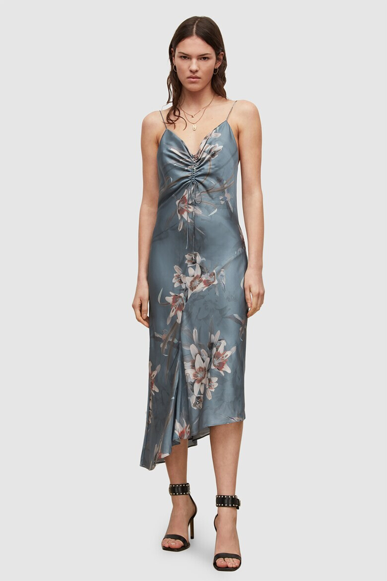 AllSaints Rochie asimetrica din amestec de matase cu model floral - Pled.ro