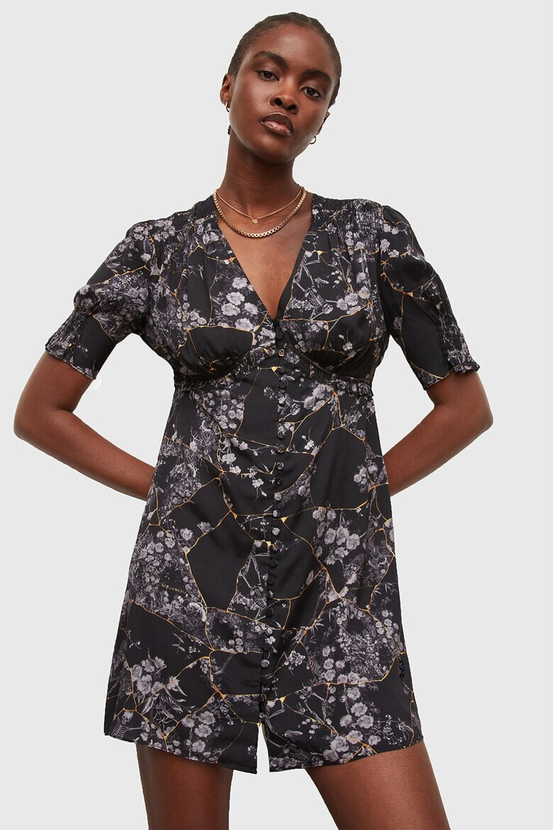 AllSaints Rochie cu decolteu in V nasturi si model floral - Pled.ro