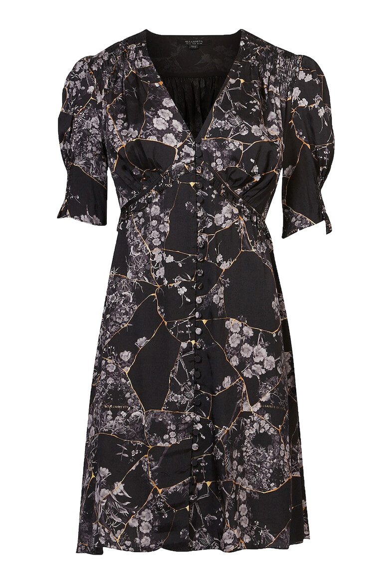 AllSaints Rochie cu decolteu in V nasturi si model floral - Pled.ro