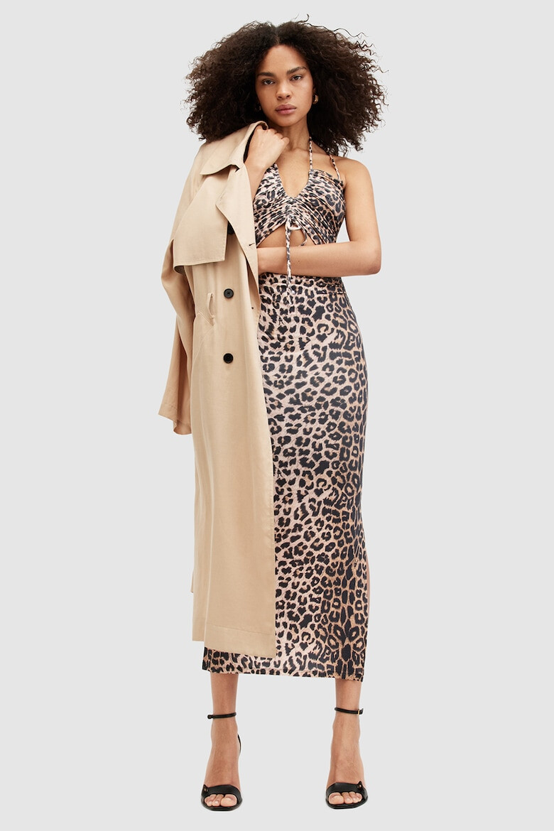 AllSaints Rochie midi cu animal print si decupaje Amaya - Pled.ro