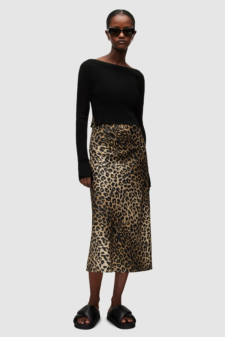 AllSaints Rochie midi cu aspect 2 in 1 si animal print Hera - Pled.ro