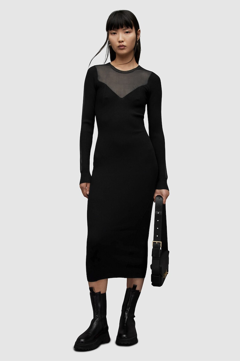 AllSaints Rochie midi cu insertii semitransparente Flete - Pled.ro