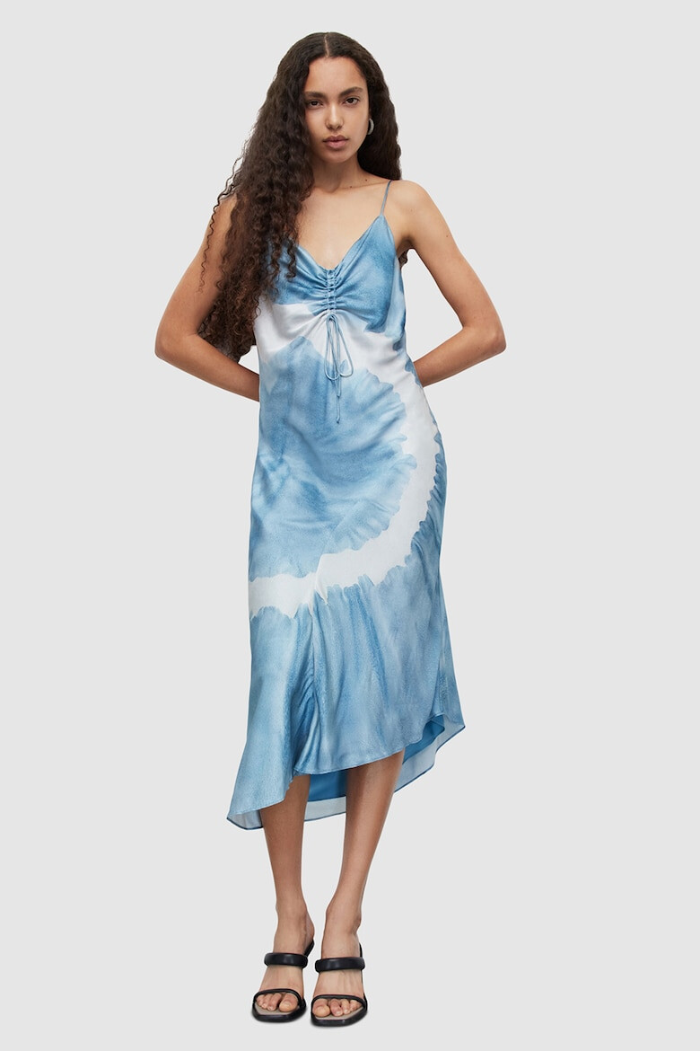 AllSaints Rochie midi din amestec de matase cu model tie-dye - Pled.ro