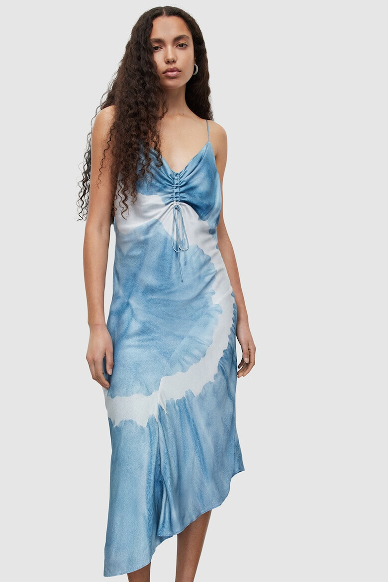 AllSaints Rochie midi din amestec de matase cu model tie-dye - Pled.ro