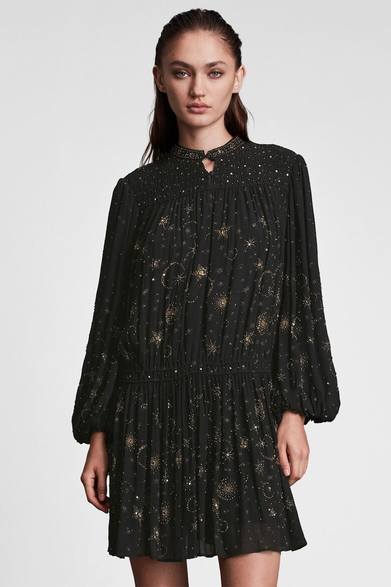 AllSaints Rochie mini lejera cu imprimeu tematic si maneci balon Isobella - Pled.ro