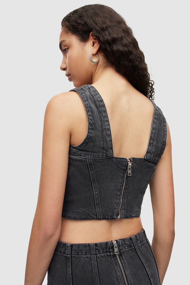 AllSaints Top crop slim fit de denim Charli - Pled.ro