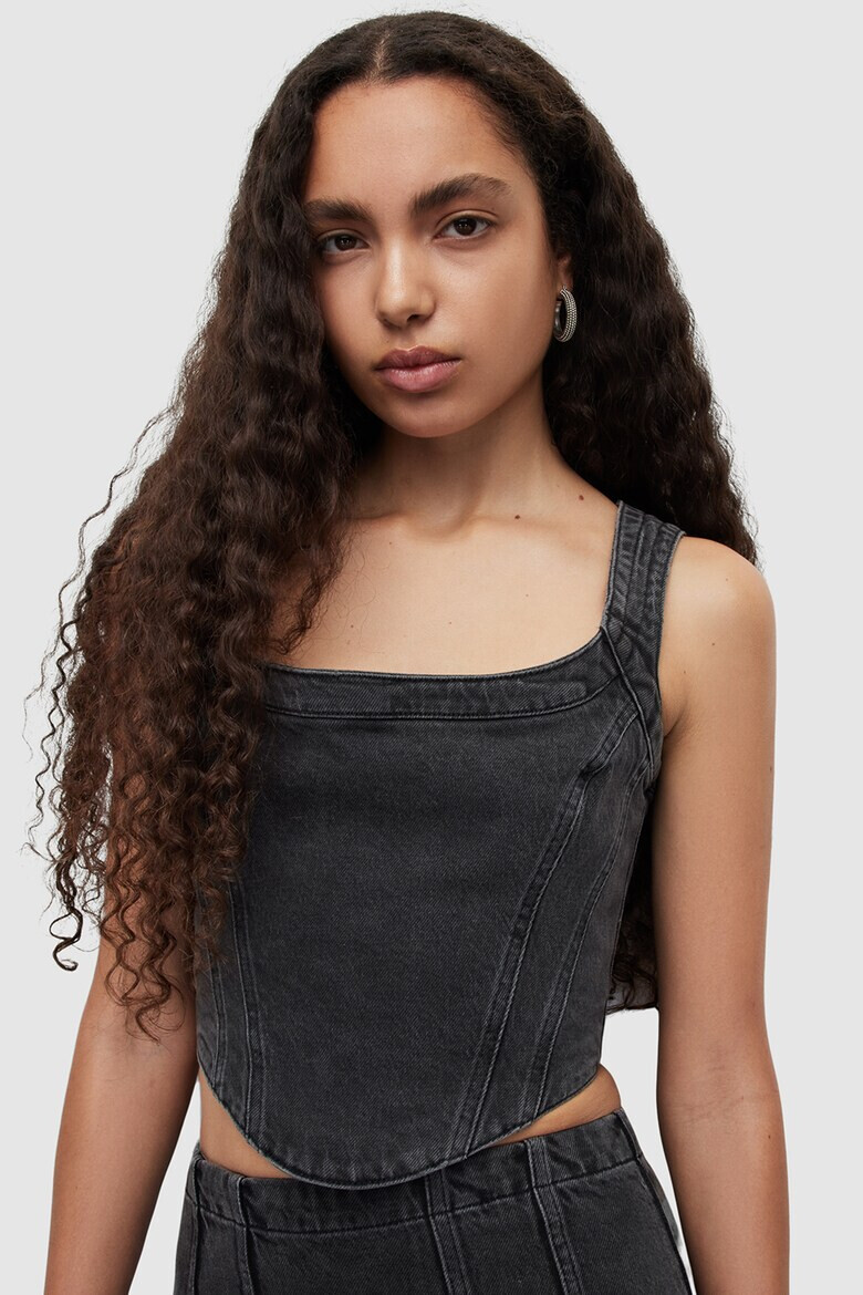 AllSaints Top crop slim fit de denim Charli - Pled.ro