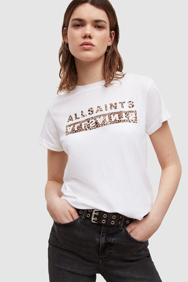 AllSaints Tricou cu decolteu la baza gatului si imprimeu text si animal - Pled.ro