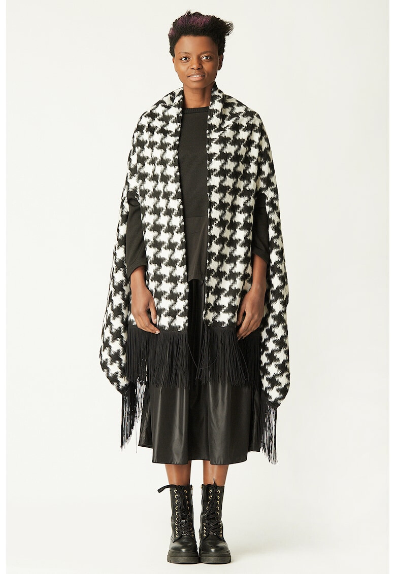 Antonia M Poncho cu model houndstooth si franjuri - Pled.ro