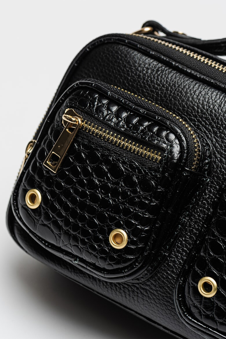 Antonia Moretti Geanta crossbody de piele cu garnituri cu aspect de piele de crocodil - Pled.ro