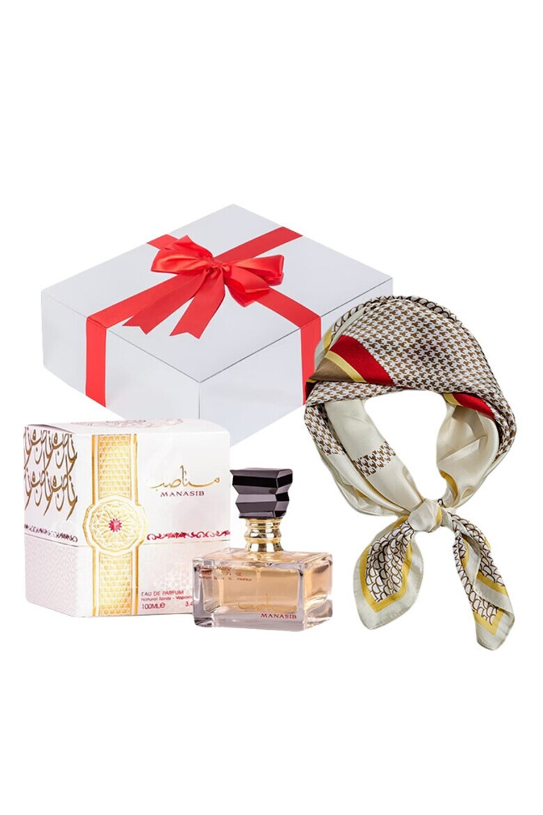 Ard Al Zaafaran Set Essence&Shawl Apa de parfum Manasib 100 ml + esarfa satinata + cutie cadou cu funda - Pled.ro