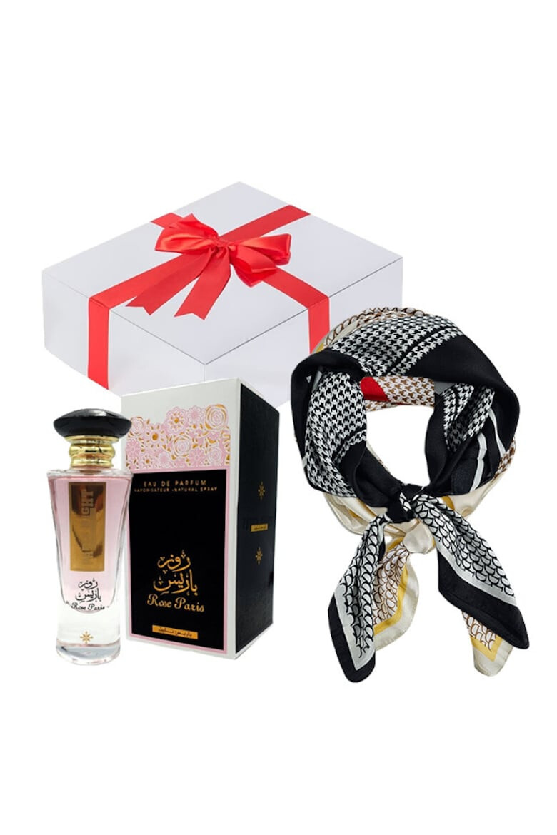 Ard Al Zaafaran Set Essence&Shawl Apa de parfum Rose Paris Night 100 ml + esarfa satinata + cutie cadou cu funda - Pled.ro