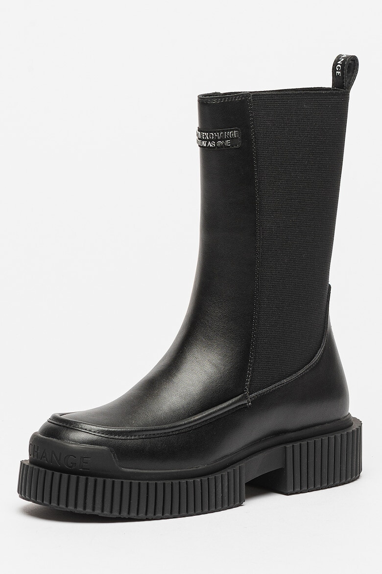 ARMANI EXCHANGE Cizme mid-calf de piele cu segmente din material textil - Pled.ro