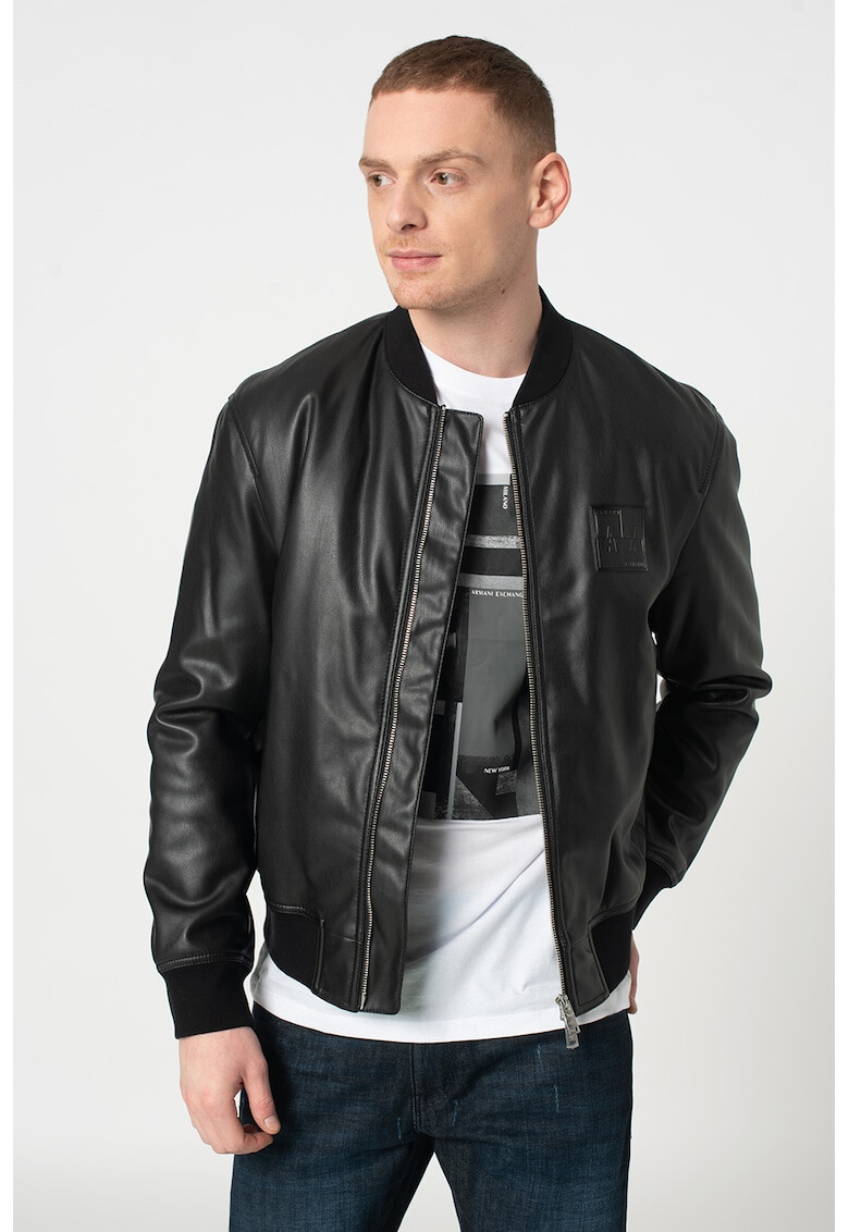 ARMANI EXCHANGE Jacheta bomber de piele ecologica cu motiv logo - Pled.ro