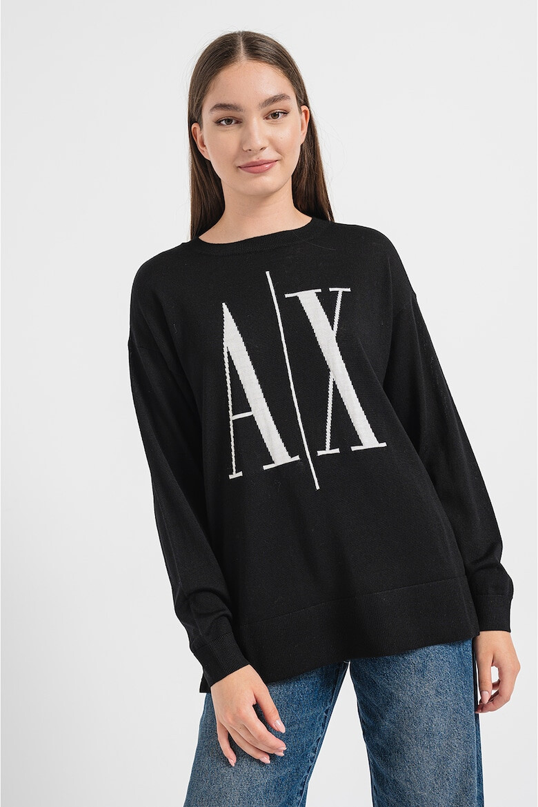 ARMANI EXCHANGE Pulover lejer de lana cu monograma - Pled.ro