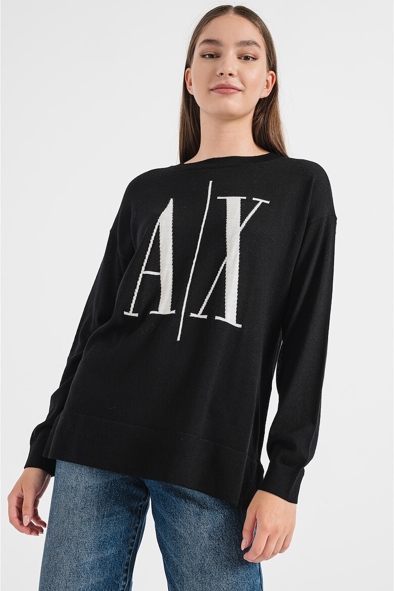 ARMANI EXCHANGE Pulover lejer de lana cu monograma - Pled.ro