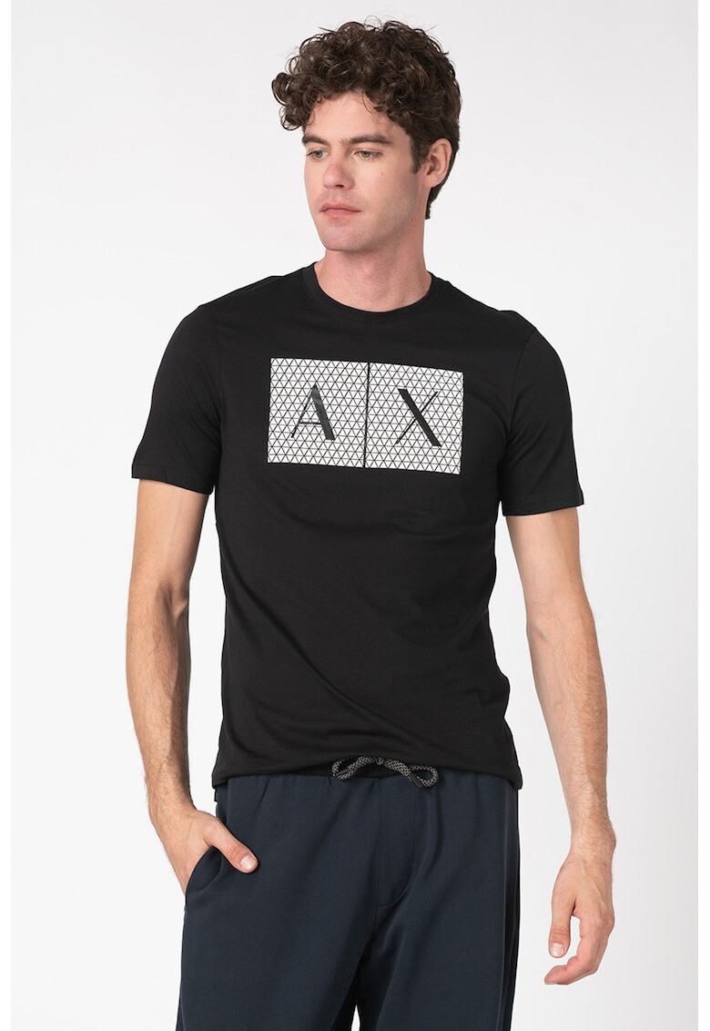 ARMANI EXCHANGE Tricou cu decolteu la baza gatului si imprimeu logo texturat - Pled.ro