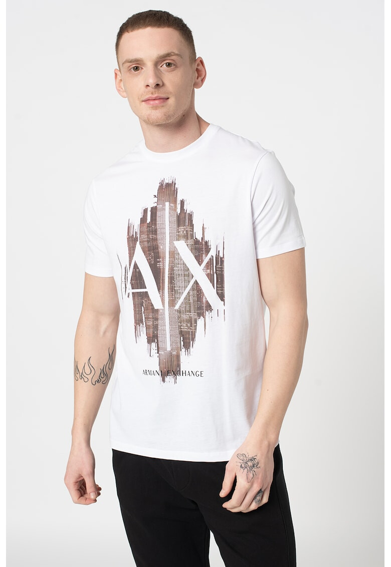 ARMANI EXCHANGE Tricou cu imprimeu grafic si logo si decolteu la baza gatului - Pled.ro