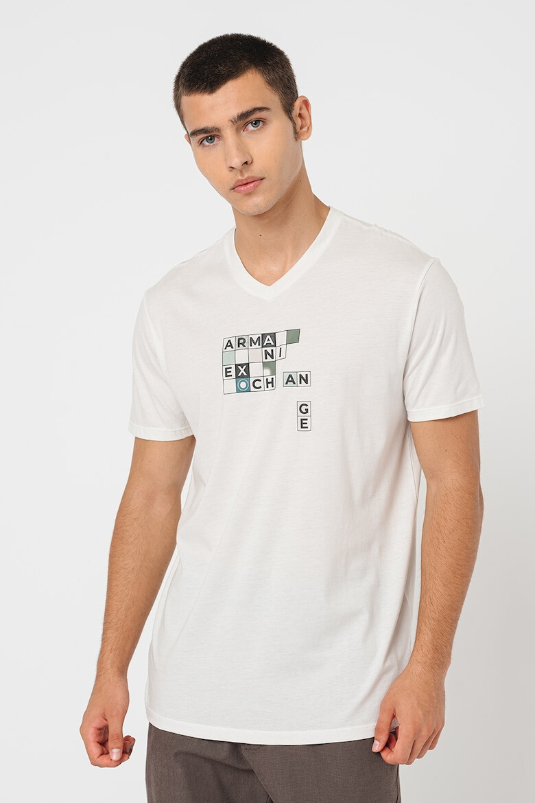 ARMANI EXCHANGE Tricou de bumbac cu decolteu in V - Pled.ro