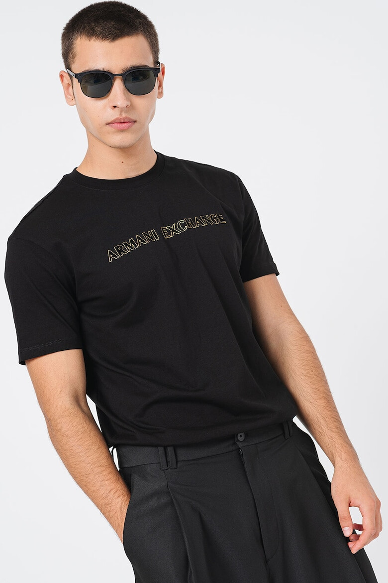 ARMANI EXCHANGE Tricou de bumbac cu decolteu la baza gatului - Pled.ro