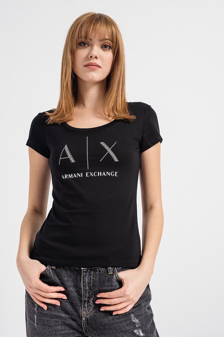 ARMANI EXCHANGE Tricou din bumbac cu aplicatii logo cu strasuri - Pled.ro