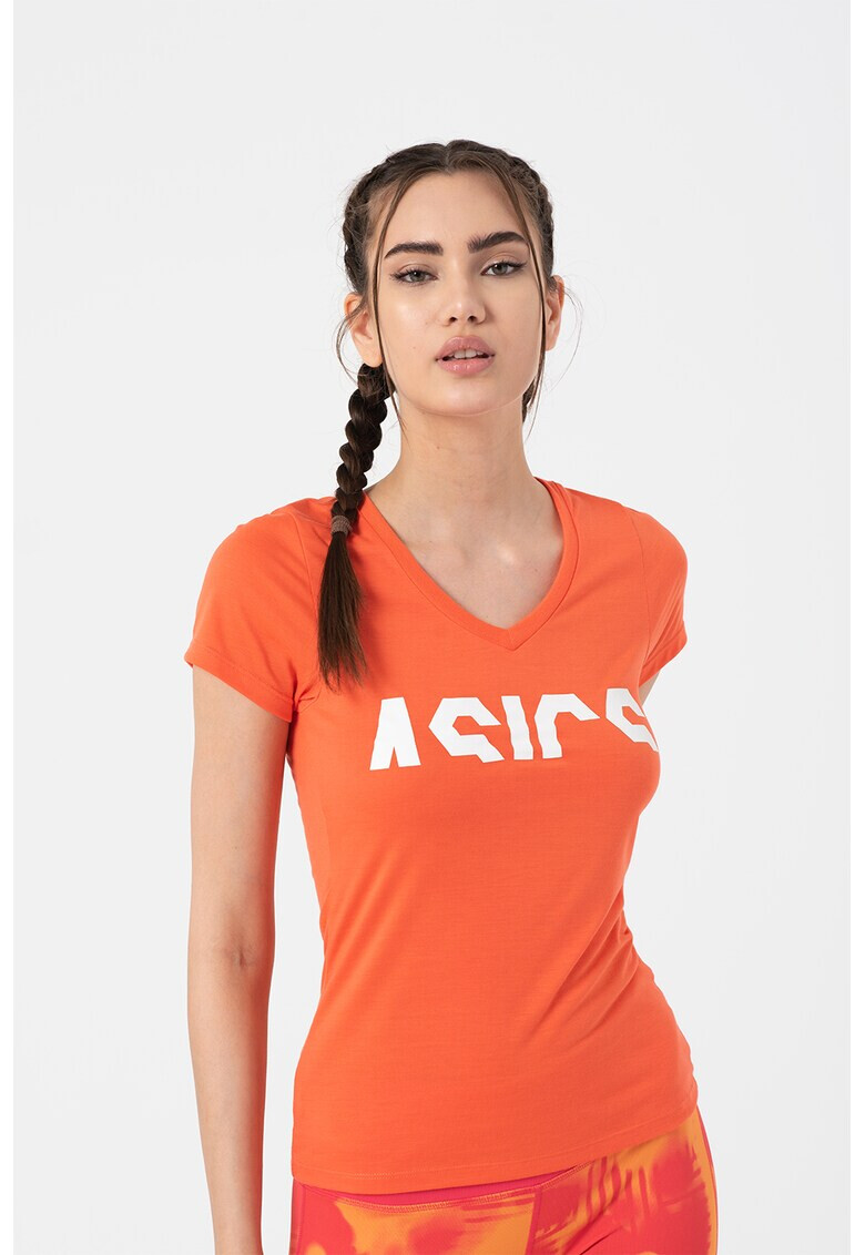 Asics Tricou cu decolteu in V si logo pentru antrenament - Pled.ro