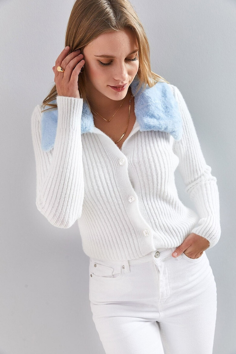 Bianco Lucci Cardigan cu guler de blana sintetica - Pled.ro